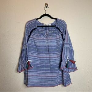 Caffe Marrakech Blue Striped Peasant Blouse